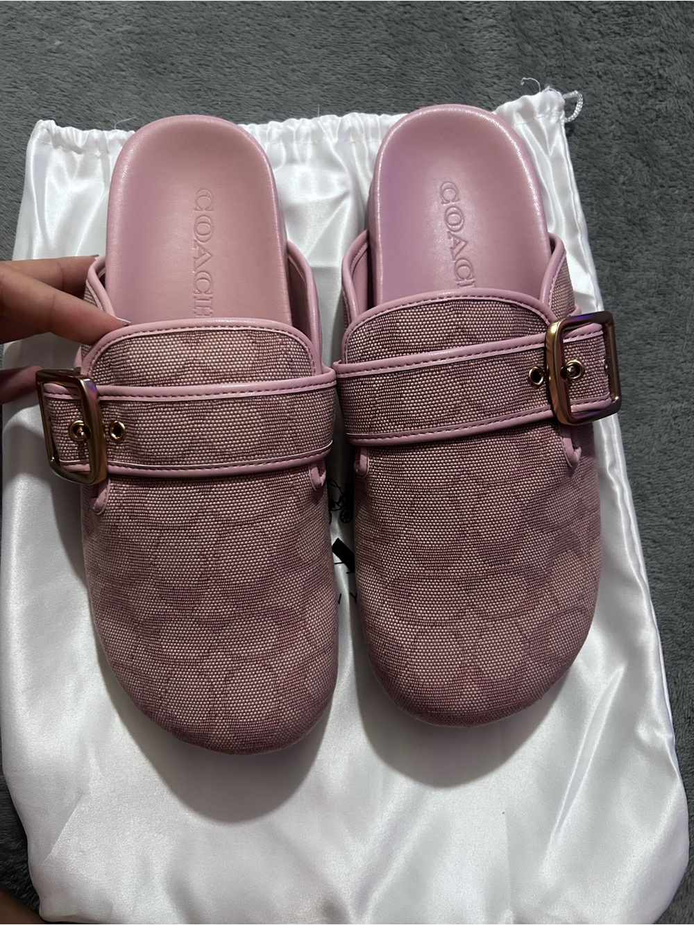 Pink coach clogs